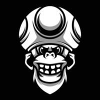 Yeti Mushroom Hat Black and White Mascot Design vector