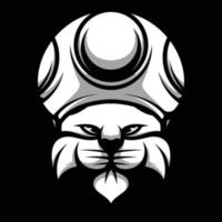 Cat Mushroom Hat Black and White Mascot Design vector