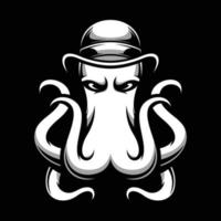 Octopus Cap Black and White Mascot Design vector