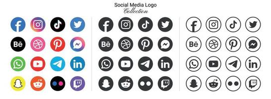 Popular social network logo icons facebook instagram youtube pinterest tiktok and etc logo icons, social media icon set vector