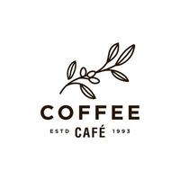 natural coffee logo concept, coffee bean plant branch hipster minimal logo vector with leaf simple line outline icon for natural cafe concept.