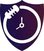 plantilla de diseño de logotipo de vector de tiempo de podcast. icono de diseño de logotipo de vector de reloj de micrófono.