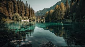 fantástico montaña lago en triglav nacional parque. situado en el bohinj Valle de el Julian Alpes. dramático raro escena. Eslovenia, Europa. belleza mundo. generativo ai. foto