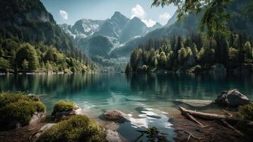 Fantastic mountain lake in Triglav national park. Located in the Bohinj Valley of the Julian Alps. Dramatic unusual scene. Slovenia, Europe. Beauty world. . photo