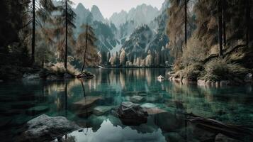 Fantastic mountain lake in Triglav national park. Located in the Bohinj Valley of the Julian Alps. Dramatic unusual scene. Slovenia, Europe. Beauty world. . photo