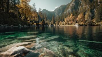 Fantastic mountain lake in Triglav national park. Located in the Bohinj Valley of the Julian Alps. Dramatic unusual scene. Slovenia, Europe. Beauty world. . photo