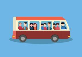 cartoon bus with passengers. Flat vector illustration
