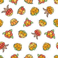 Seamless pattern with a northern forest berry. Pattern with cloudberry. Vector image in the style of doodles