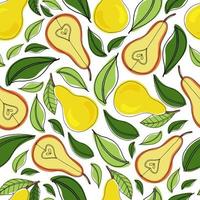 Seamless pattern with pears and leaves. Flat style vector illustration