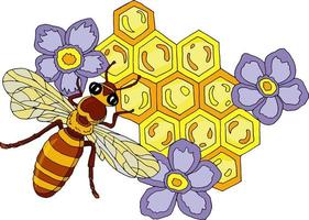 Illustration of a bee, flowers and honeycomb. vector