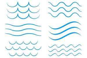 Sea wave icon set. Collection of thin line waves. Flat vector illustration
