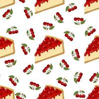 Seamless cherry cheesecake pattern. Vector illustration on a white background.