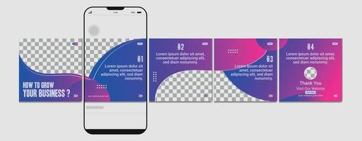 Set Of Carousel Post Template, Editable Carousel Post, Social Media Carousel Post For Business. vector