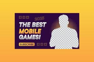 Best mobile games video thumbnail and web banner vector template