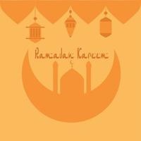 Vector illustration of a mosque and a lantern on the moon in connection with the month of Ramadan