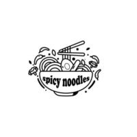 spicy noodle line art illustration vector