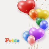 Pride month background with colourful balloons and confetti. Template LGBTQ banner in rainbow colors with text vector