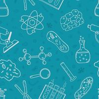 Chemistry and biology. Seamless pattern of vector hand drawn elements in doodle style.