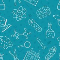 Chemistry and biology. Seamless pattern of vector hand drawn elements in doodle style.