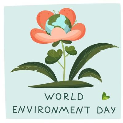 A plant with the planet earth in the form of a bright flower with green leaves.
