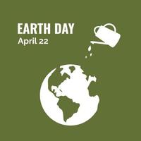 Earth day poster depicting the white globe, watering can and 'Earth day' inscription on the olive background. vector