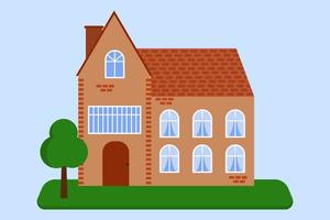 The house is two-story with a tree. Vector illustration for varied design.