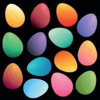 Easter set of simple cartoon gradient multicolored boiled eggs on black background. Happy Easter vector eggs with colorful gradient