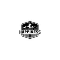 Mountain logo design vector illustration, outdoor adventure, happy people .