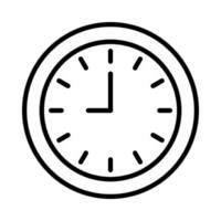 round shape wall clock with outline style. showing nine o' clock. isolated on white background. vector illustration.