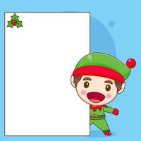 Cute elf with empty board chibi cartoon character vector