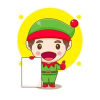 Cute elf with empty small board chibi cartoon character vector