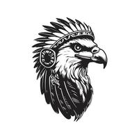 indian eagle, logo concept black and white color, hand drawn illustration vector