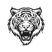 angry tiger, logo concept black and white color, hand drawn illustration vector