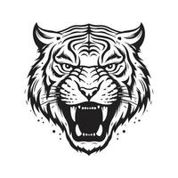 angry tiger, logo concept black and white color, hand drawn illustration vector