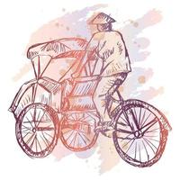 Sketch of traditional tricycle called Becak from Indonesia. vector