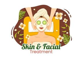 Facial and Skin Treatment Illustration with Women Skin Care, Anti Age Procedure, Massage or SPA Wellness in Flat Cartoon Hand Drawn Templates vector