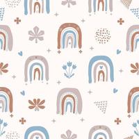 Cute boho seamless pattern with rainbow, floral and abstract elements vector