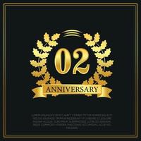 02 year anniversary celebration logo gold color design on black background abstract illustration vector