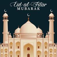 Eid al Fitar Mubarak with masjid Vector Illustration