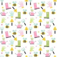 Gardening elements seamless pattern on white background. vector