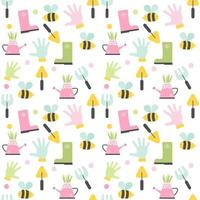 Gardening elements seamless pattern on white background. vector