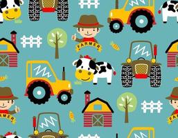 Seamless pattern vector of farming elements cartoon