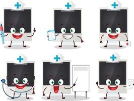 Doctor profession emoticon with black polaroid cartoon character vector