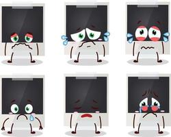 Black polaroid cartoon character with sad expression vector