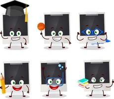 School student of black polaroid cartoon character with various expressions vector