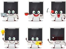 Black polaroid cartoon character with various types of business emoticons vector