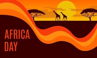 Africa day. Silhouette of giraffe and trees in savannah. Vector Africa day card.