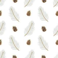 Seamless pattern of coniferous tree branches and cones. Elegant winter background. vector