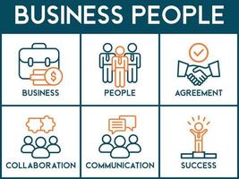 Business people banner web icon vector illustration concept with the icon of collaboration, business, people, agreement, communication and success