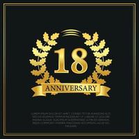 18 year anniversary celebration logo gold color design on black background abstract illustration vector